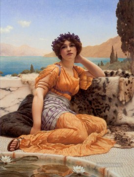  Violet Art - With Violets Wreathed and Robe of Saffron Hue Neoclassicist lady John William Godward